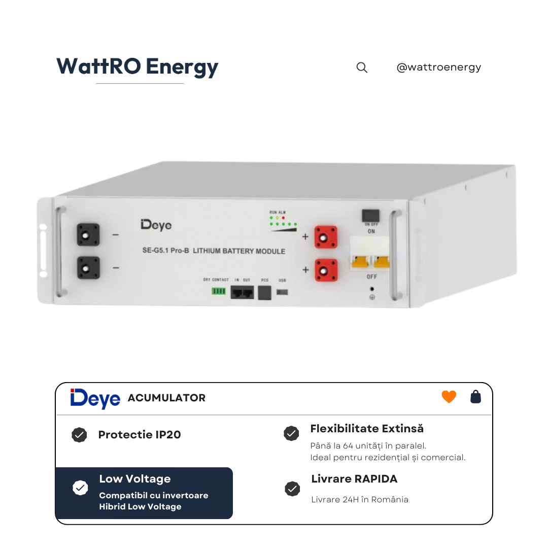 Acumulator Deye SE-G5.1 Pro-B 5.12 kWh Low Voltage ieftin wattroenergy.ro importator distribuitor invertoare deye romania