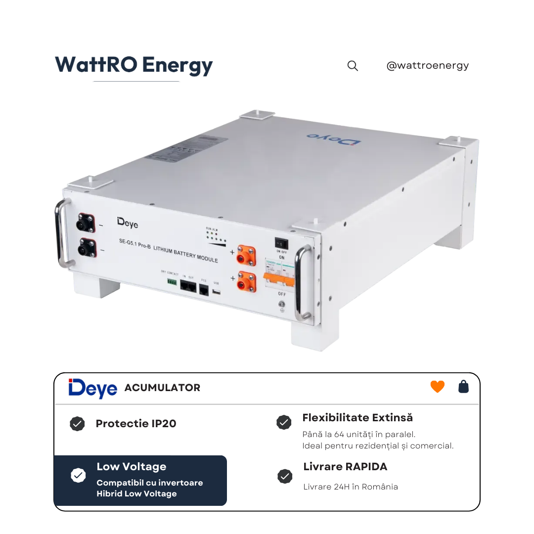 Acumulator Deye SE-G5.1 Pro-B 5.12 kWh Low Voltageacumulatori fotovoltaice stoc in romania wattroenergy.ro importator distr