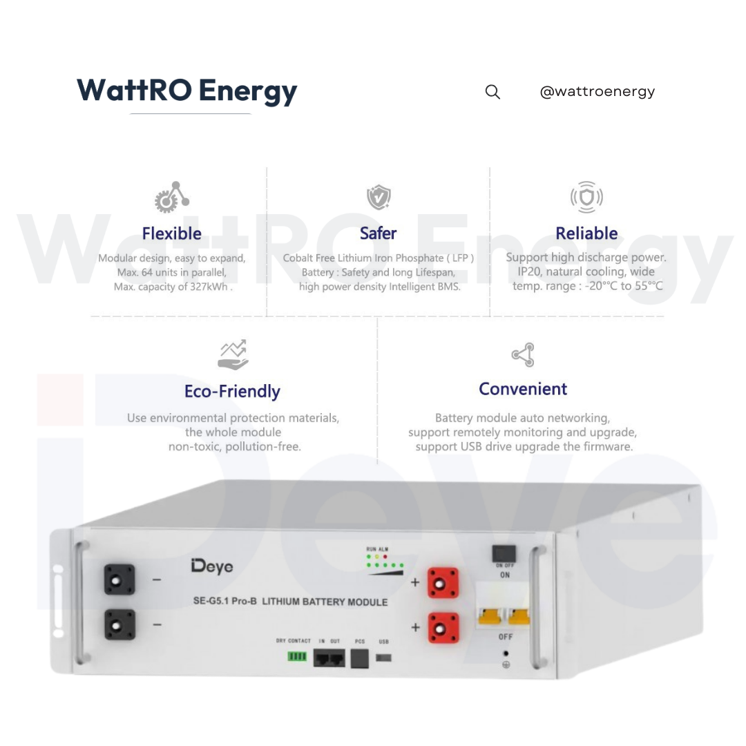 Acumulator Deye SE-G5.1 Pro-B 5.12 kWh Low Voltageacumulatori ieftini wattroenergy.ro importator importator acumulatori dey