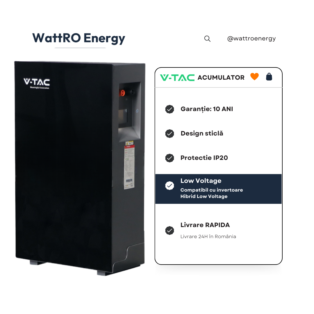 Acumulator V-TAC 16.07 kWh Negru Low Voltage data sheet wattroenergy.ro importator distribuitor invertoare deye