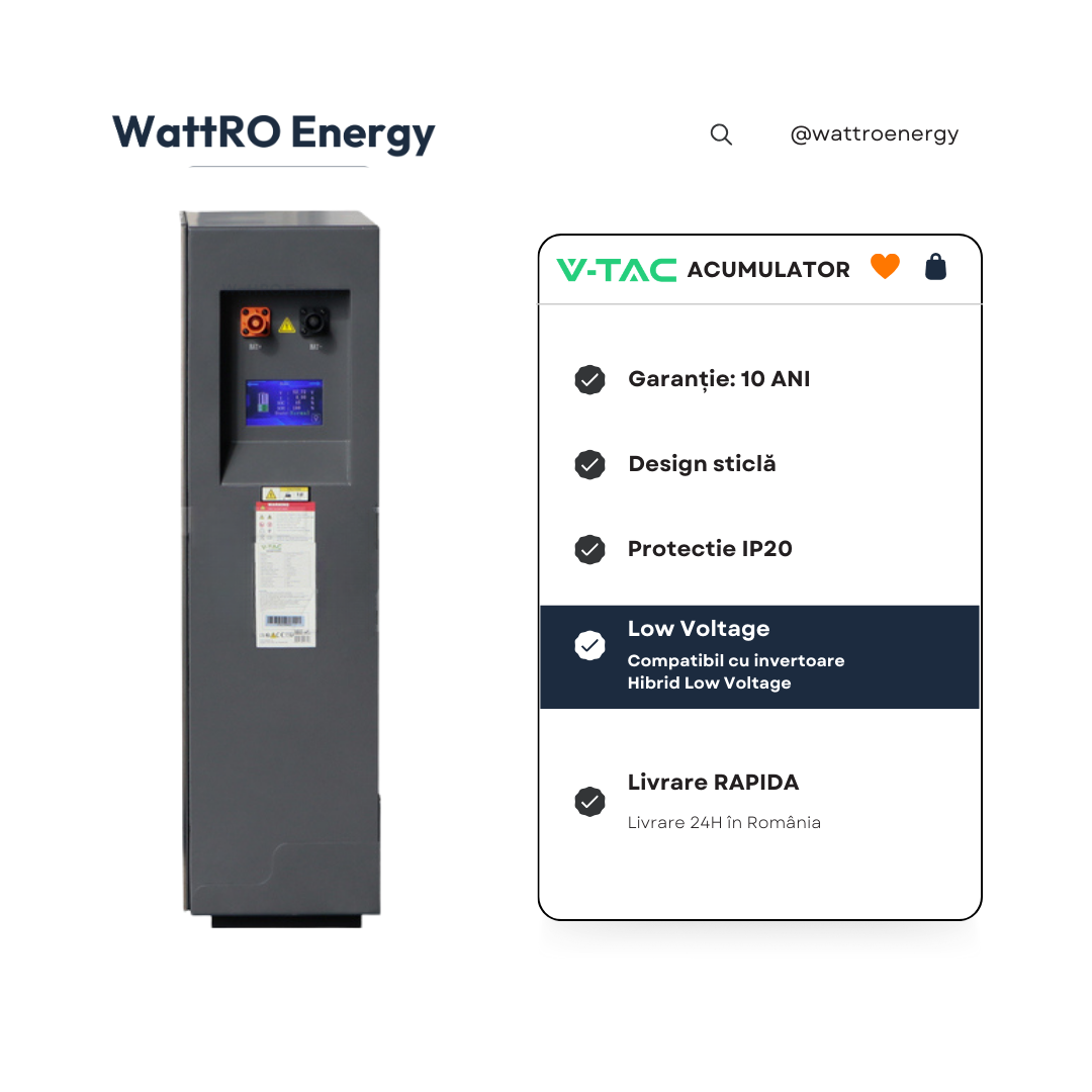 Acumulator V-TAC 16.07 kWh Negru Low Voltage detalii tehnice wattroenergy.ro importator distribuitor invertoare deye