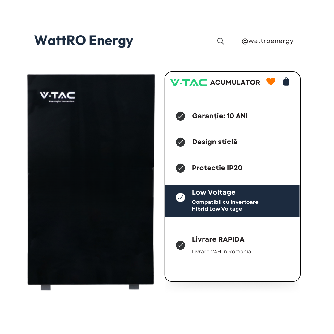 Acumulator V-TAC 16.07 kWh Negru Low Voltage ieftin wattroenergy.ro importator distribuitor invertoare deye