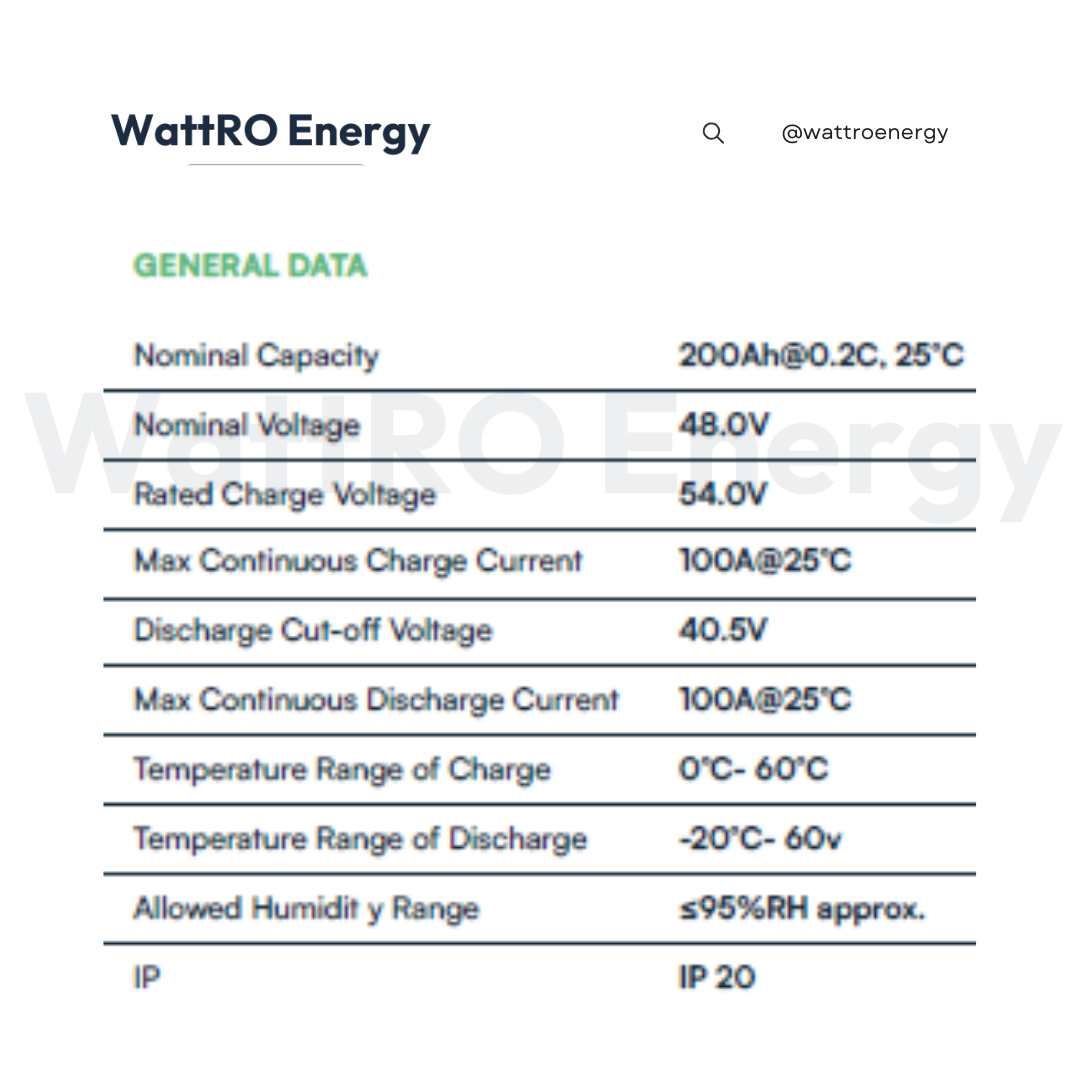 Acumulator V-TAC LifePO4 VT-48200B 9.6 kWh Low Voltage data sheet wattroenergy.ro importator distribuitor VTAC