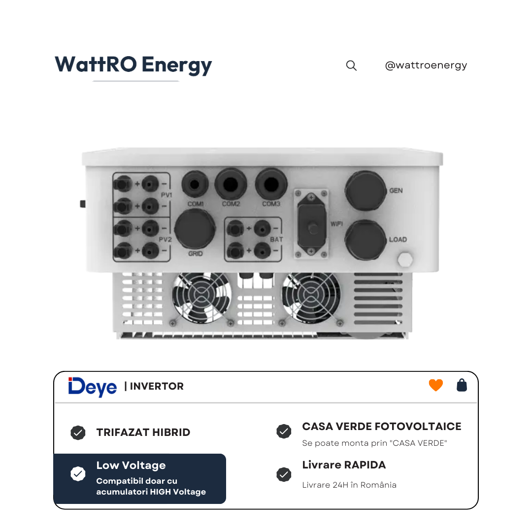 Invertor Hibrid Deye SUN-15K-SG01HP3-EU High Voltage Trifazat sistem fotovoltaic wattroenergy.ro importator distribuitor invertoare deye