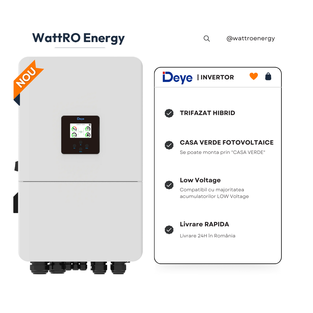 Invertor Hibrid Deye SUN-15K-SG05LP3-EU Low Voltage Trifazat stoc in romania wattroenergy.ro importator distribuitor invertoare deye