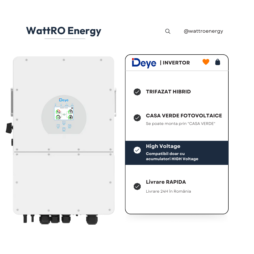 Invertor Hibrid Deye SUN-20K-SG01HP3-EU High Voltage Trifazat sistem fotovoltaic wattroenergy.ro importator distribuitor invertoare deye
