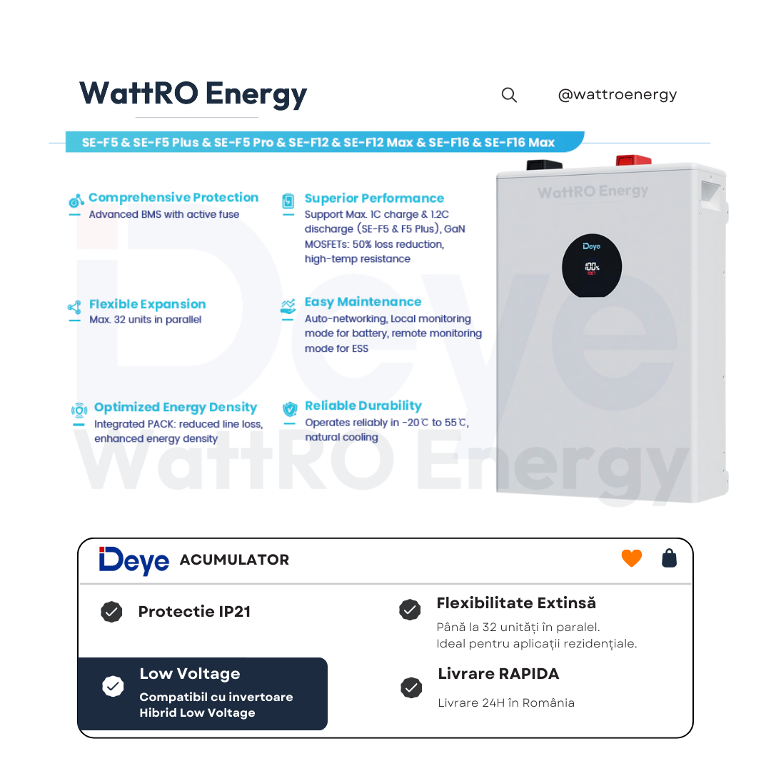 Acumulator Deye SE-F5 Pro-C 5.12 kWh Low Voltage livrare rapida wattroenergy.ro importator distribuitor solutii stocare industriale